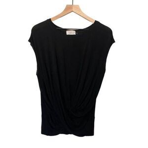 Mustard Seed Small Black T- Shirt Gathered Swag Front Stretchy Casual Top